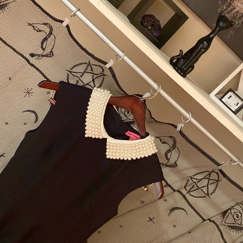 Betsey Johnson Black Midi Dress with Pearl Collar - Picture 11 of 13